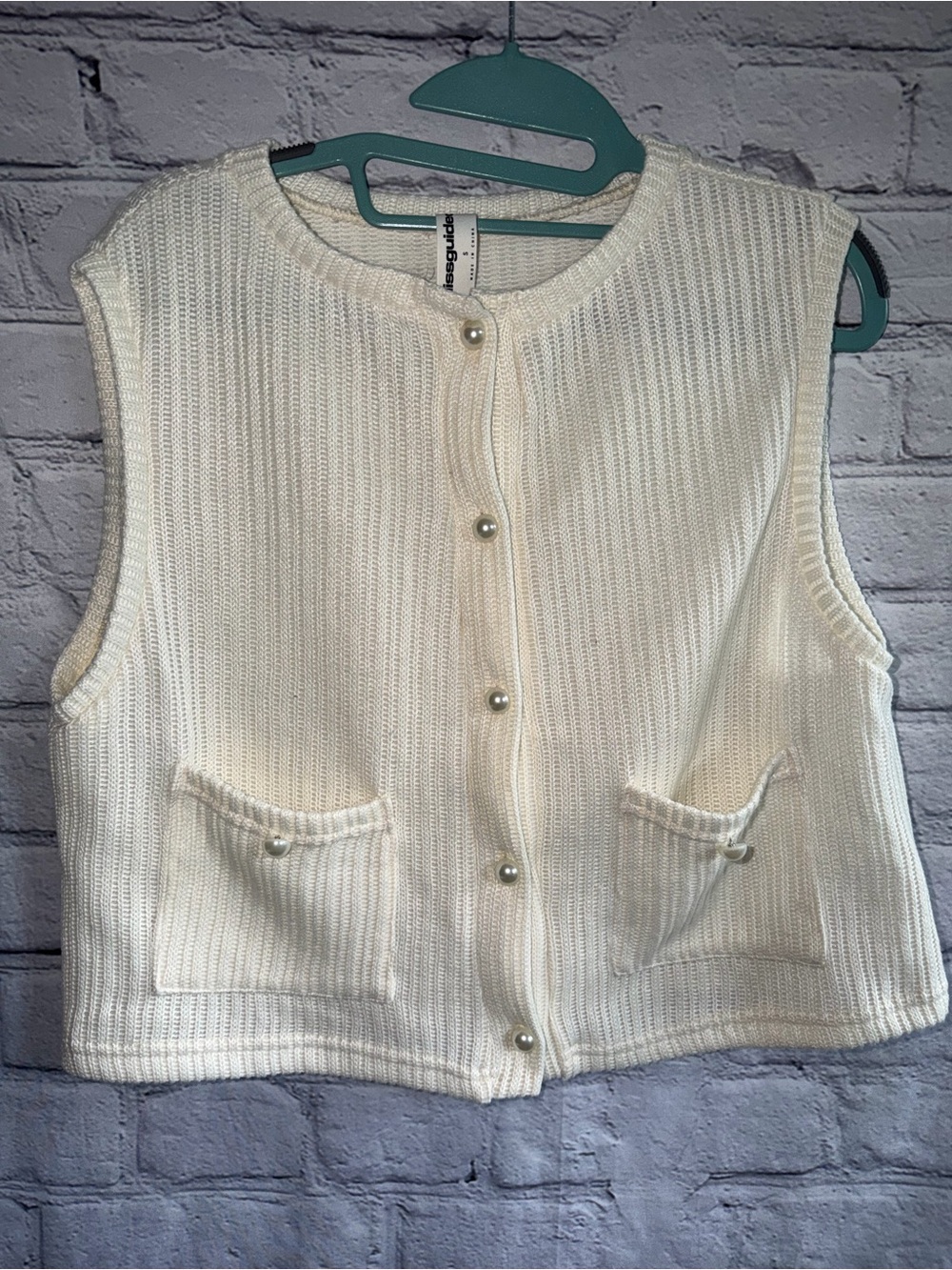 Missguided Cream Ribbed Knit Cardigan with Pearl Button NWOT